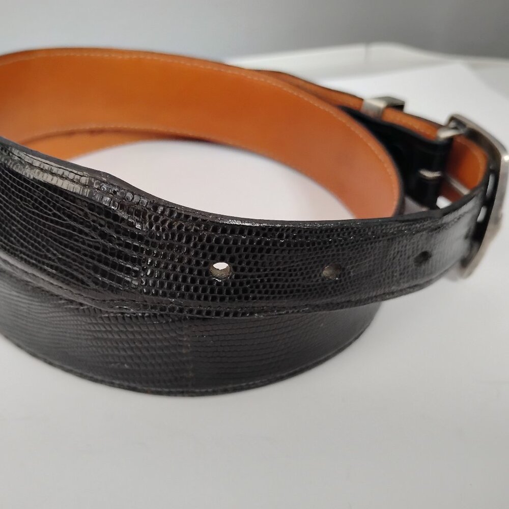 ❤️Rare CLINT ORMS GREG JENSEN STERLING BUCKLE  & LUCCHESE Teju Lizard Belt 31-35 - Picture 6 of 11
